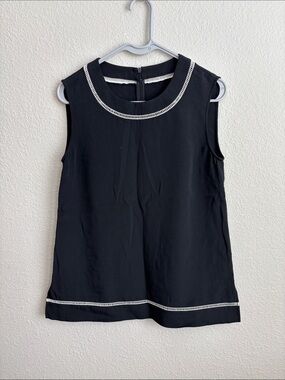 ST. JOHN Black Blouse with White Detail size Small